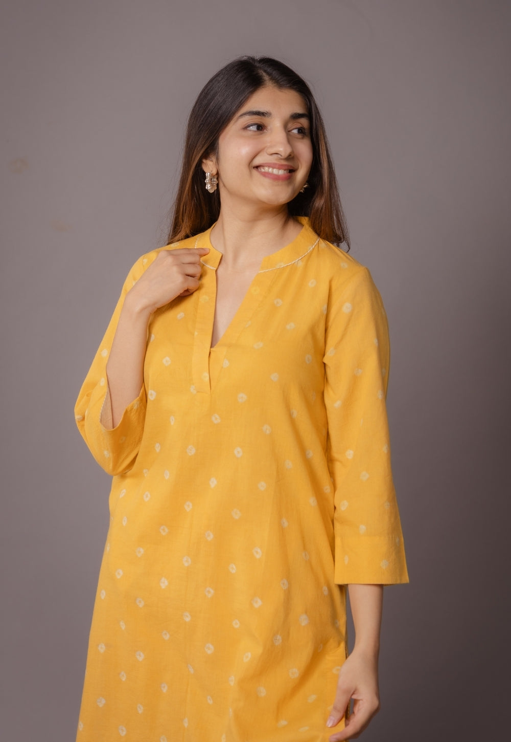 Tanya Yellow Bandhani Cotton Straight Kurta Set (Set of 2)