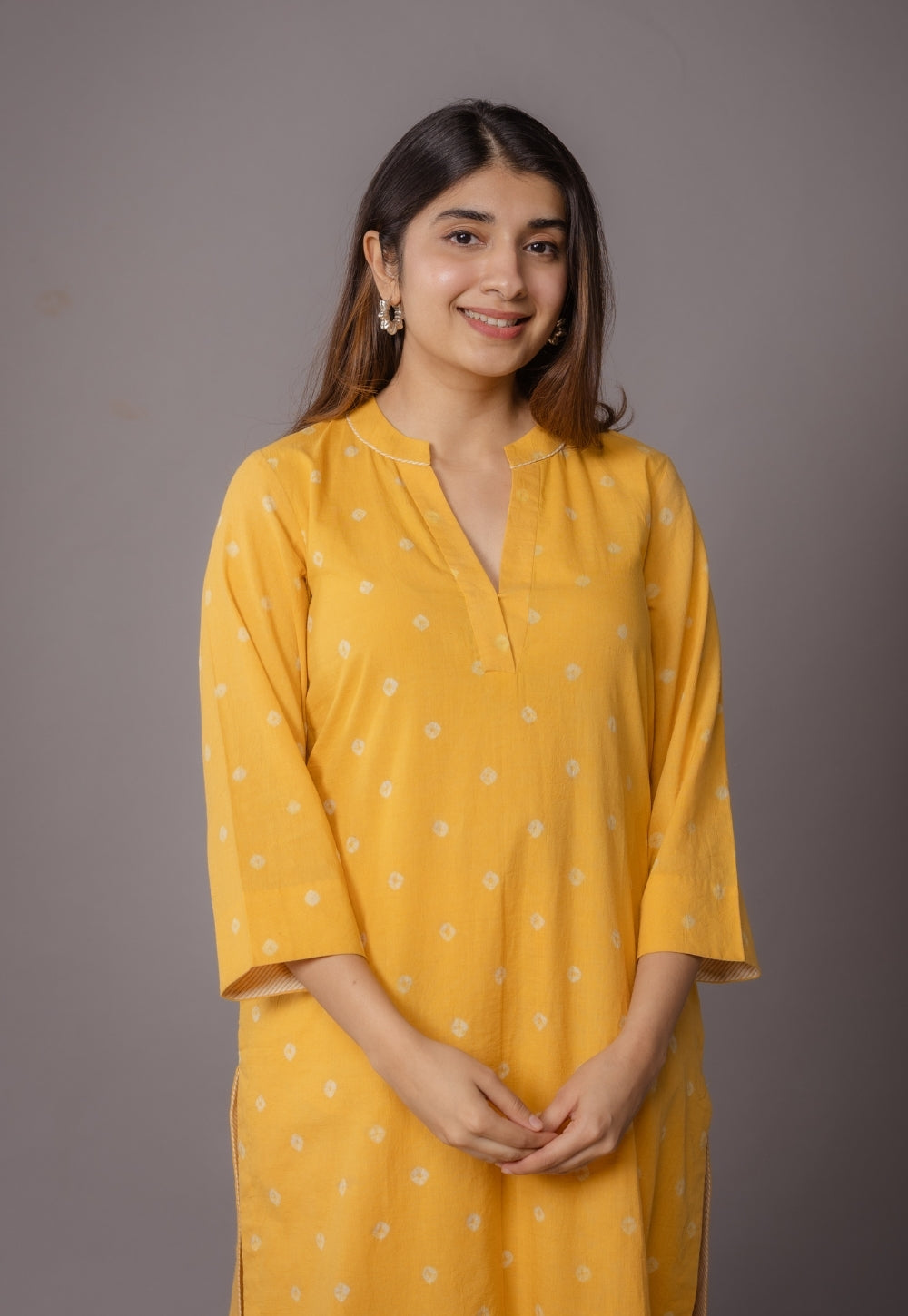 Tanya Yellow Bandhani Cotton Straight Kurta Set (Set of 2)