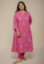 Malika Pink Hand Block Printed Slub Cotton Kali Kurta