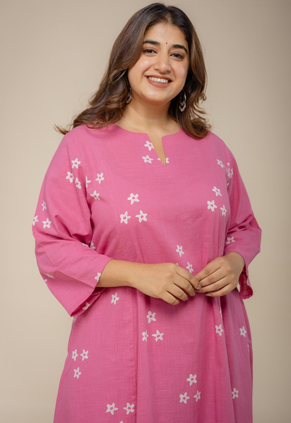 Malika Pink Hand Block Printed Slub Cotton Kali Kurta
