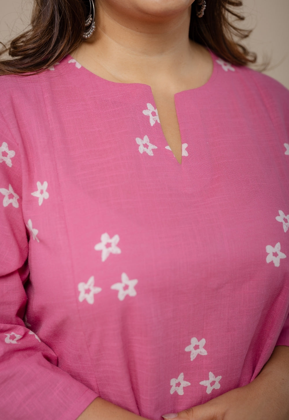 Malika Pink Hand Block Printed Slub Cotton Kali Kurta