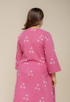 Malika Pink Hand Block Printed Slub Cotton Kali Kurta