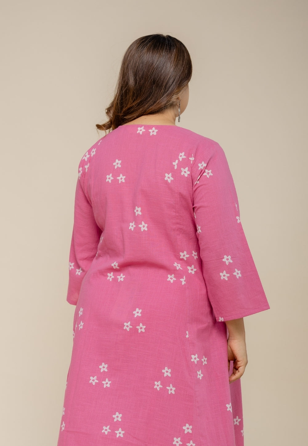 Malika Pink Hand Block Printed Slub Cotton Kali Kurta
