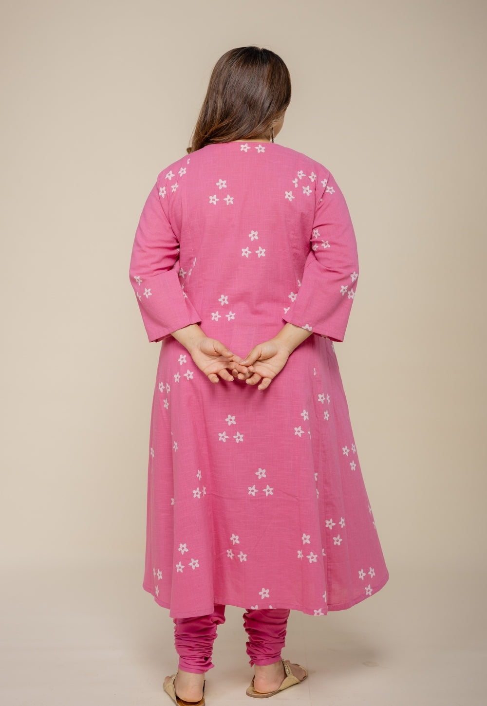 Malika Pink Hand Block Printed Slub Cotton Kali Kurta