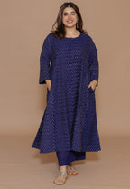 Alizah Blue Handloom Ikkat Cotton Jhabbha Kali Kurta
