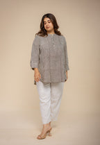 Daisy Off White Hand Block Print Cotton Straight Short Top