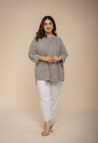 Daisy Off White Hand Block Print Cotton Straight Short Top