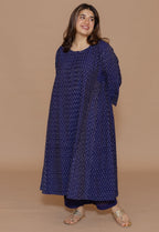 Alizah Blue Handloom Ikkat Cotton Jhabbha Kali Kurta