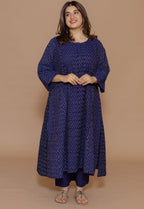 Alizah Blue Handloom Ikkat Cotton Jhabbha Kali Kurta