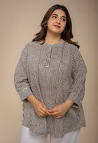 Daisy Off White Hand Block Print Cotton Straight Short Top