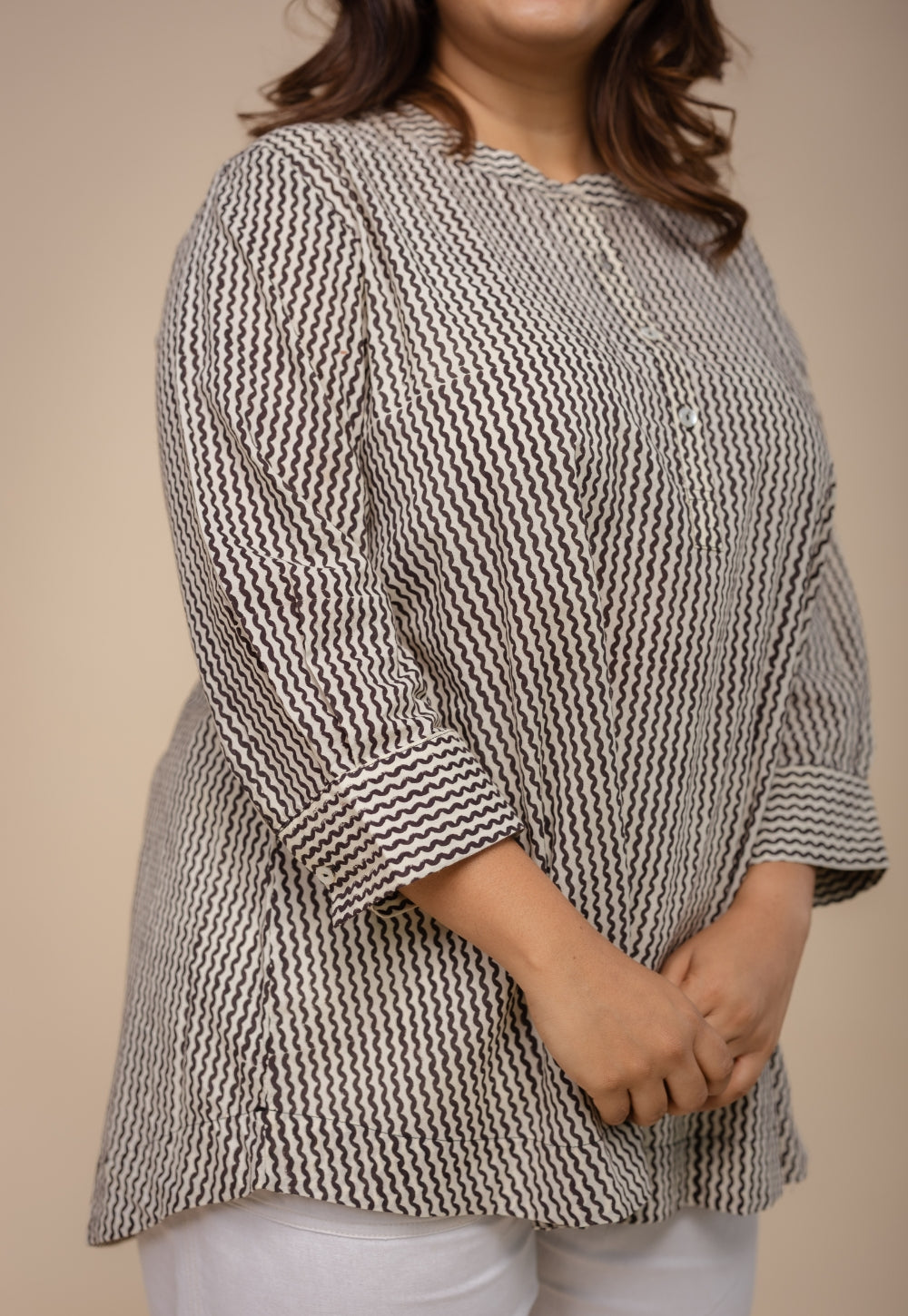 Daisy Off White Hand Block Print Cotton Straight Short Top