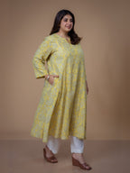 Malika Yellow Dabu Slub Cotton Kali Kurta