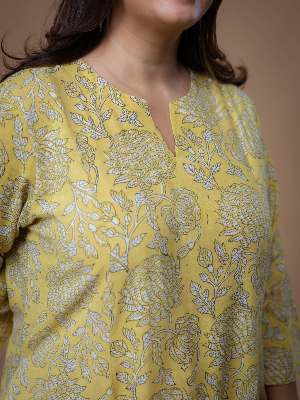 Malika Yellow Dabu Slub Cotton Kali Kurta