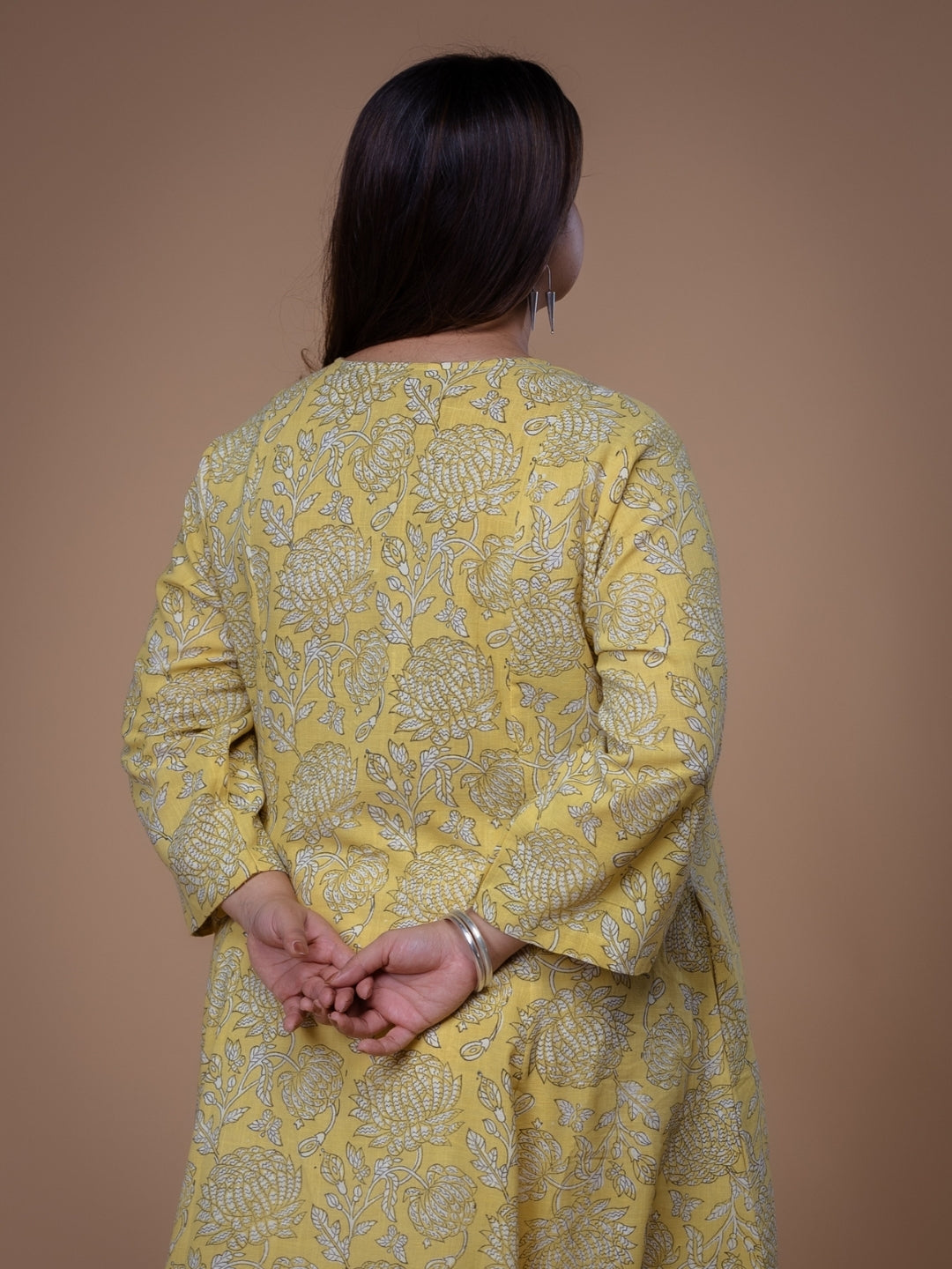 Malika Yellow Dabu Slub Cotton Kali Kurta
