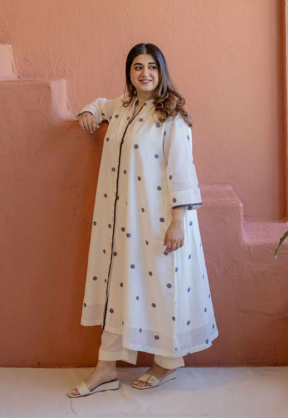 Aditi Off White Jamdani Handloom Cotton A Line Kurta