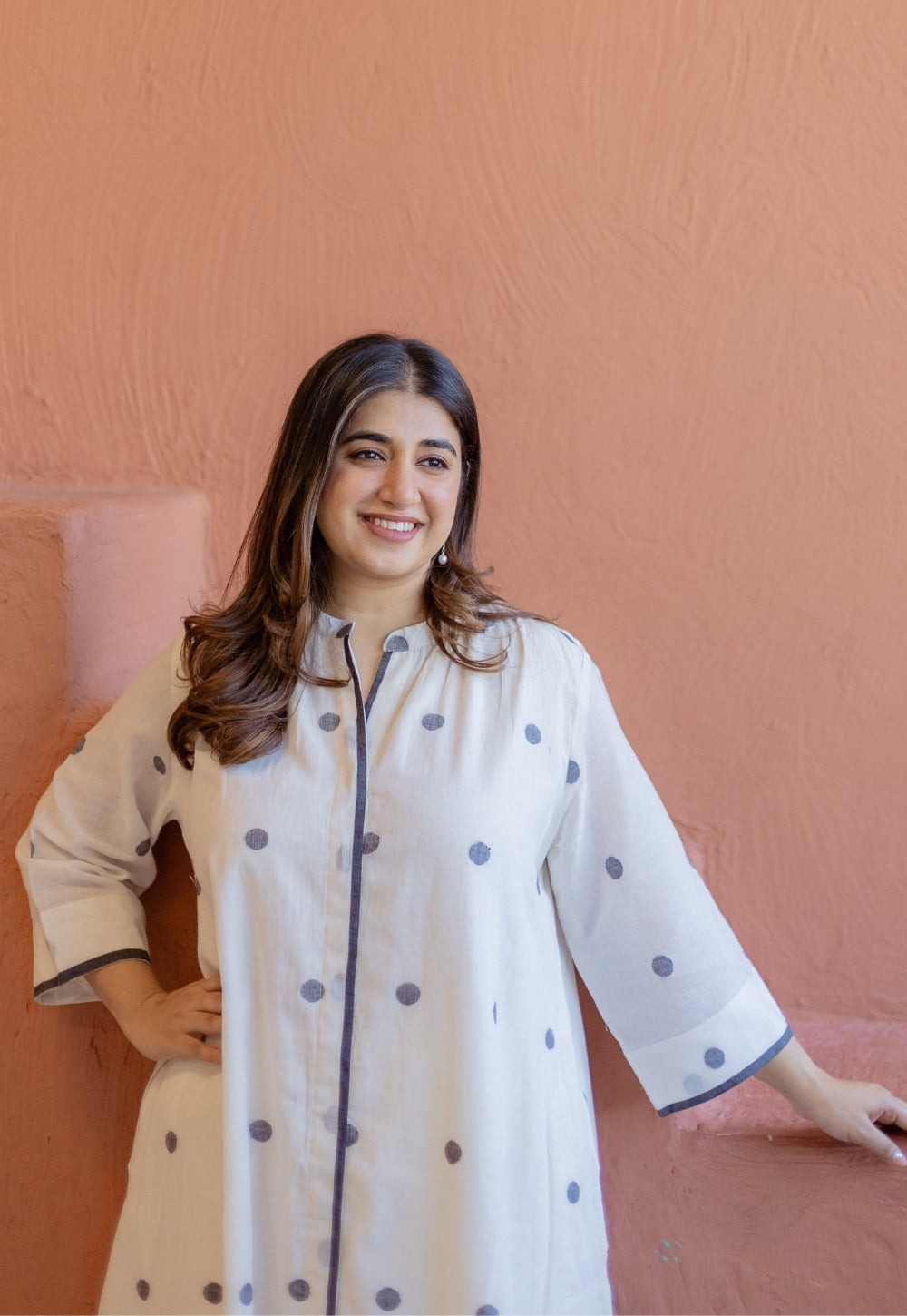 Aditi Off White Jamdani Handloom Cotton A Line Kurta