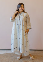 Aditi Off White Jamdani Handloom Cotton A Line Kurta