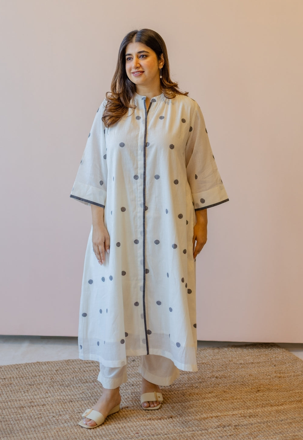 Aditi Off White Jamdani Handloom Cotton A Line Kurta