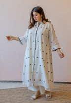 Aditi Off White Jamdani Handloom Cotton A Line Kurta