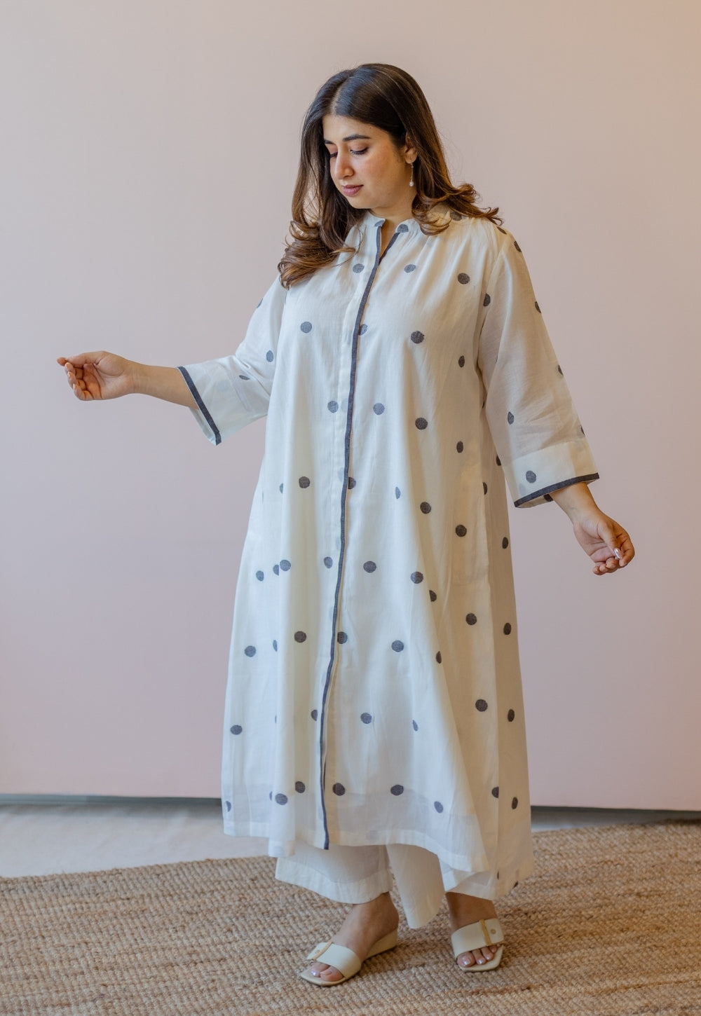 Aditi Off White Jamdani Handloom Cotton A Line Kurta