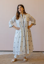 Aditi Off White Jamdani Handloom Cotton A Line Kurta