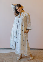 Aditi Off White Jamdani Handloom Cotton A Line Kurta