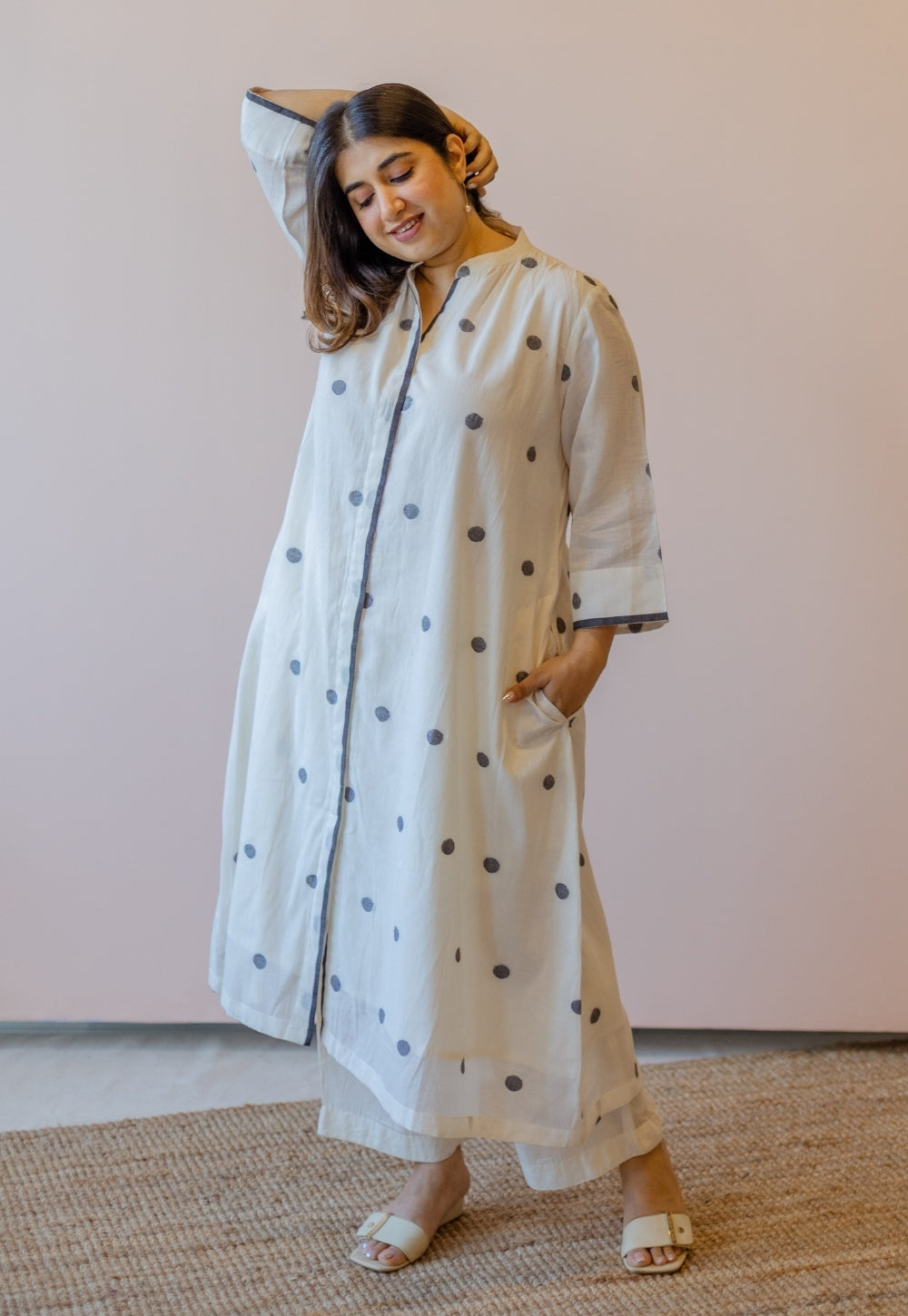 Aditi Off White Jamdani Handloom Cotton A Line Kurta