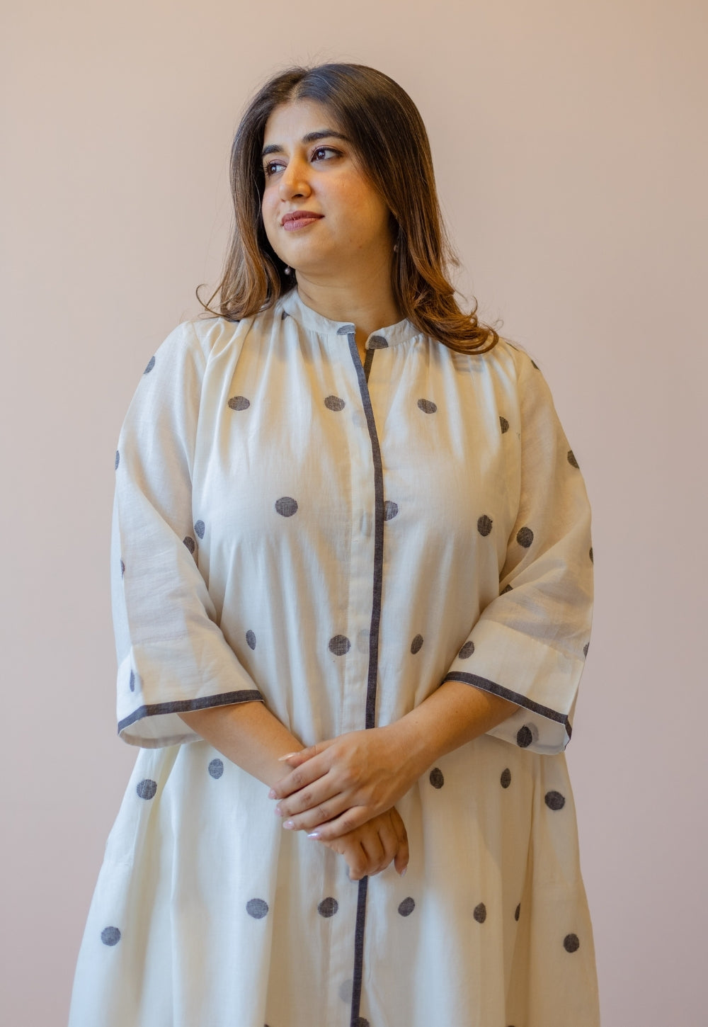 Aditi Off White Jamdani Handloom Cotton A Line Kurta