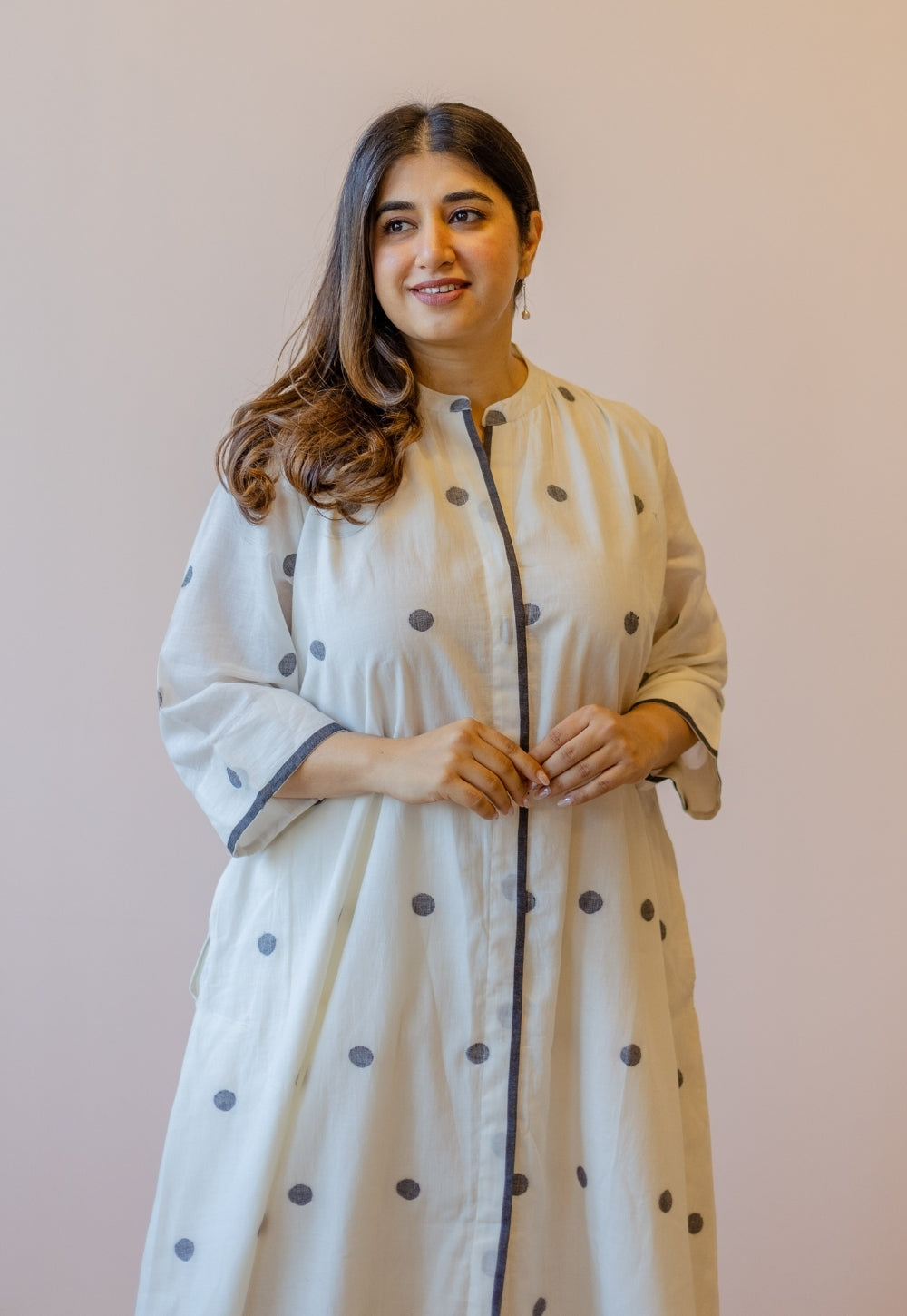 Aditi Off White Jamdani Handloom Cotton A Line Kurta