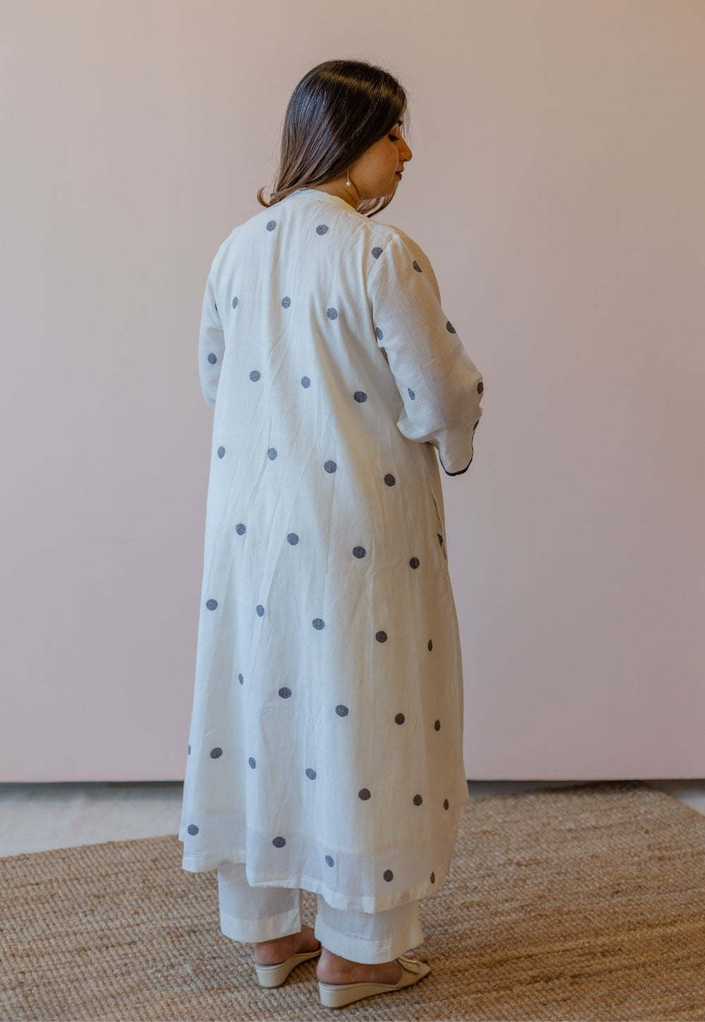 Aditi Off White Jamdani Handloom Cotton A Line Kurta