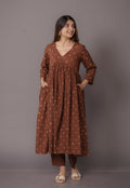 Trupti Brown Bandhani Cotton A Line Kurta Set (Set of 3)