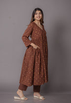 Trupti Brown Bandhani Cotton A Line Kurta Set (Set of 3)
