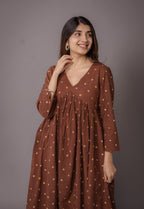 Trupti Brown Bandhani Cotton A Line Kurta Set (Set of 3)
