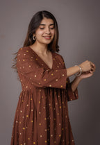 Trupti Brown Bandhani Cotton A Line Kurta Set (Set of 3)