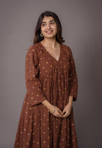 Trupti Brown Bandhani Cotton A Line Kurta Set (Set of 3)