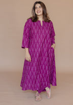 Geet Purple Handloom Ikkat Cotton A Line Kurta