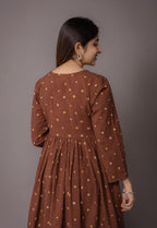 Trupti Brown Bandhani Cotton A Line Kurta Set (Set of 3)