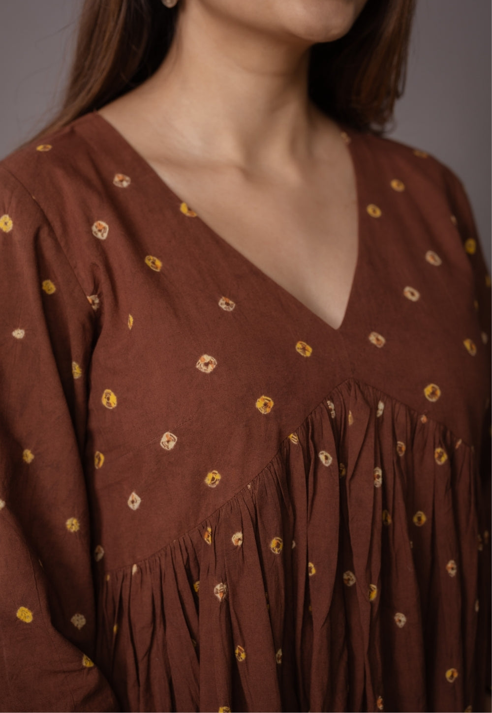 Trupti Brown Bandhani Cotton A Line Kurta Set (Set of 3)