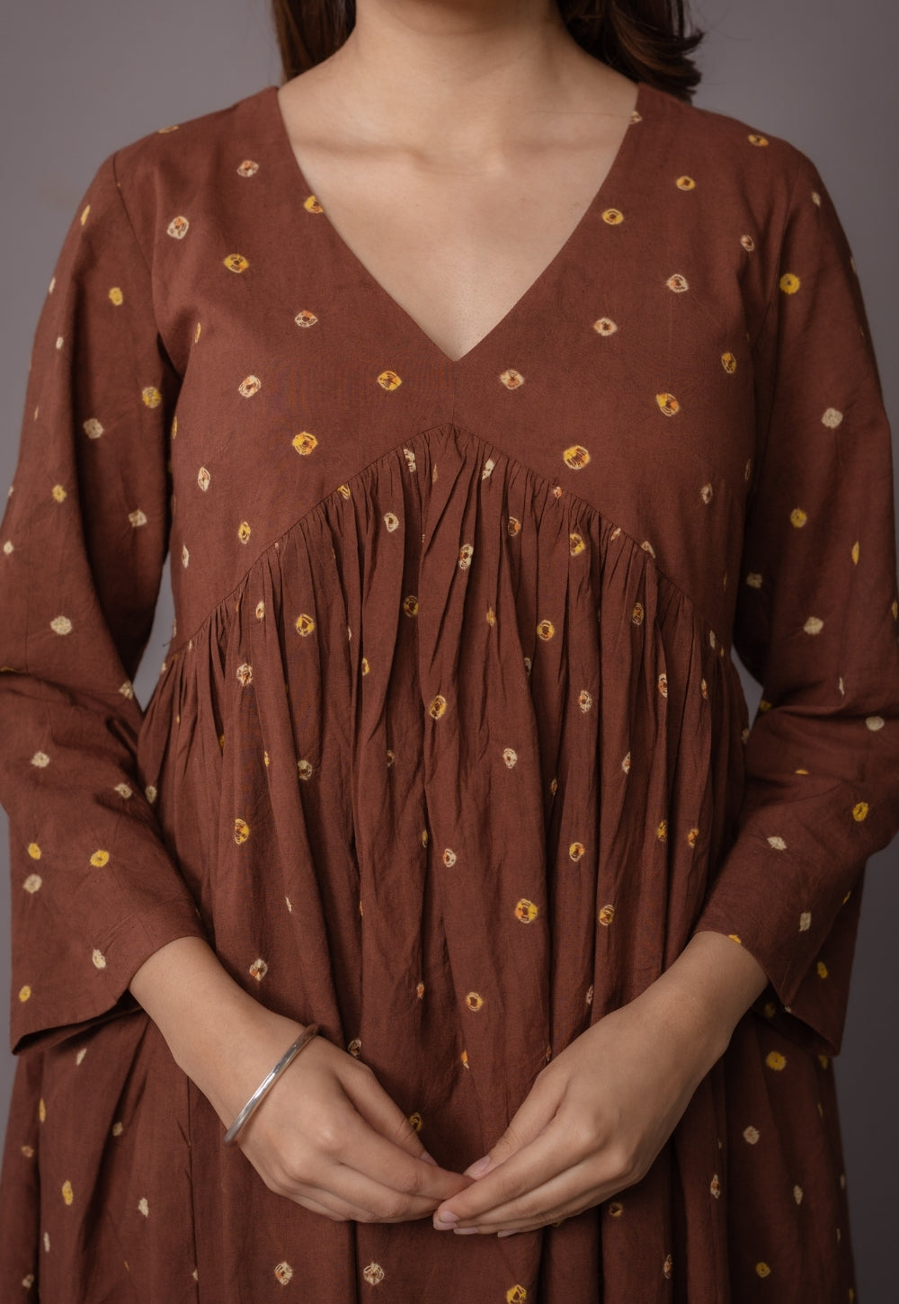 Trupti Brown Bandhani Cotton A Line Kurta Set (Set of 3)