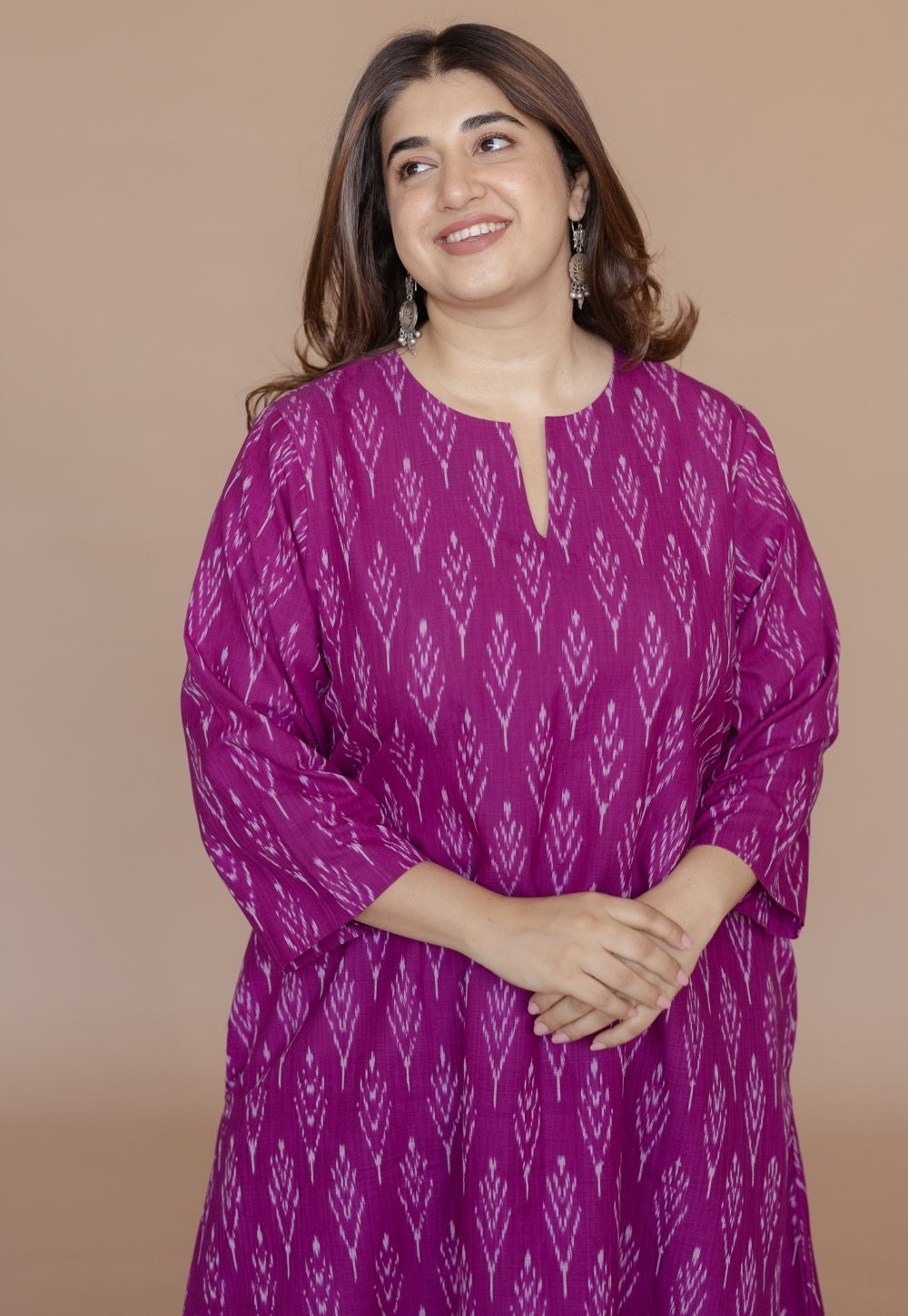 Geet Purple Handloom Ikkat Cotton A Line Kurta