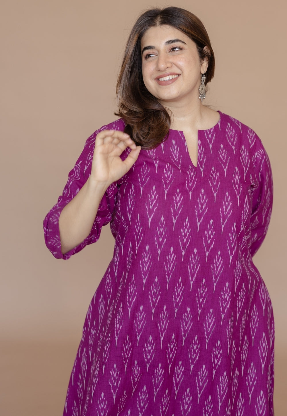 Geet Purple Handloom Ikkat Cotton A Line Kurta