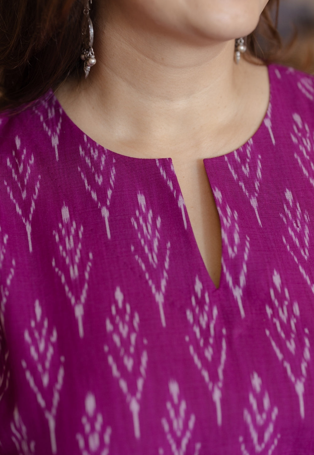 Geet Purple Handloom Ikkat Cotton A Line Kurta