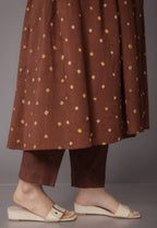 Trupti Brown Bandhani Cotton A Line Kurta Set (Set of 3)