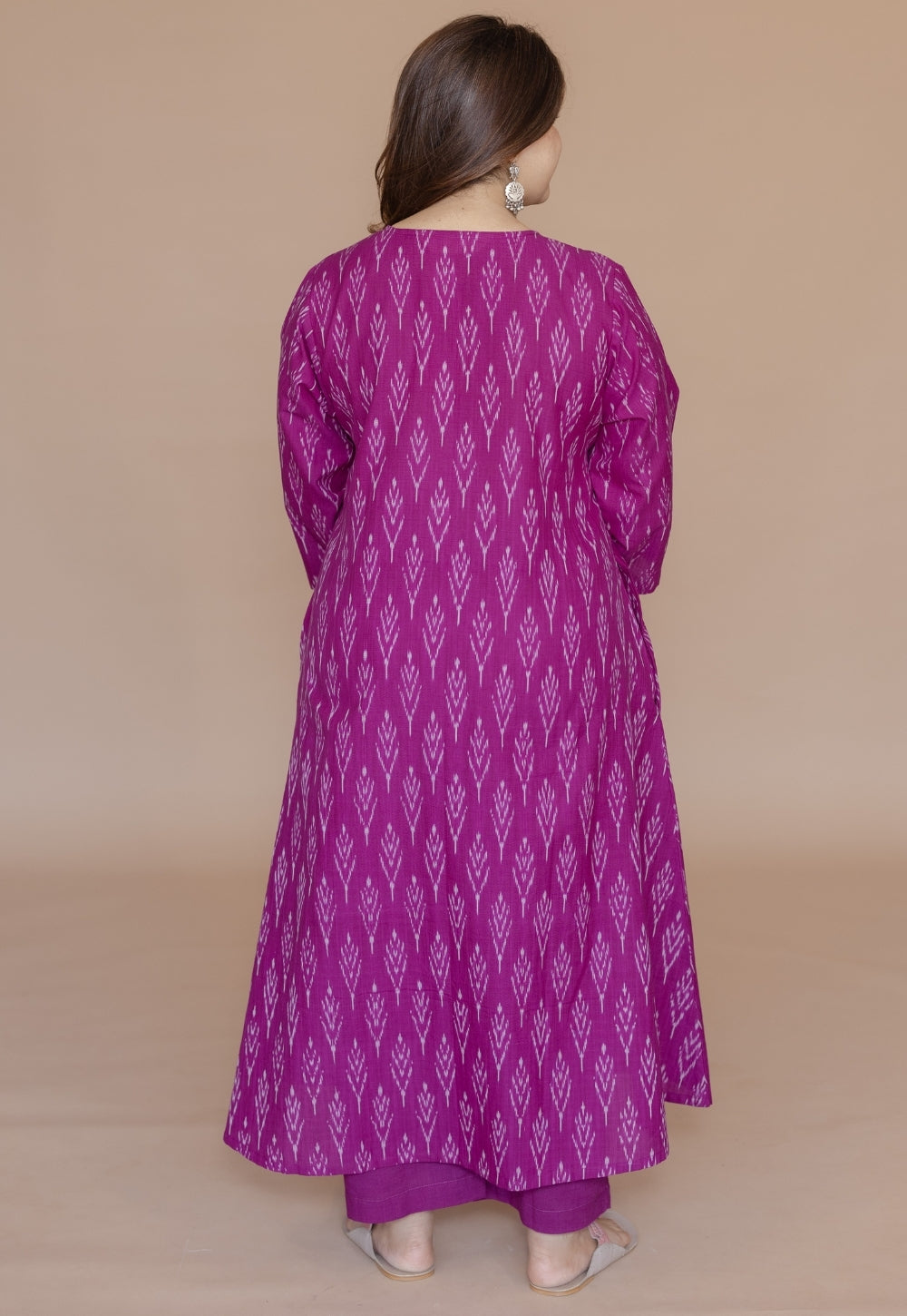 Geet Purple Handloom Ikkat Cotton A Line Kurta