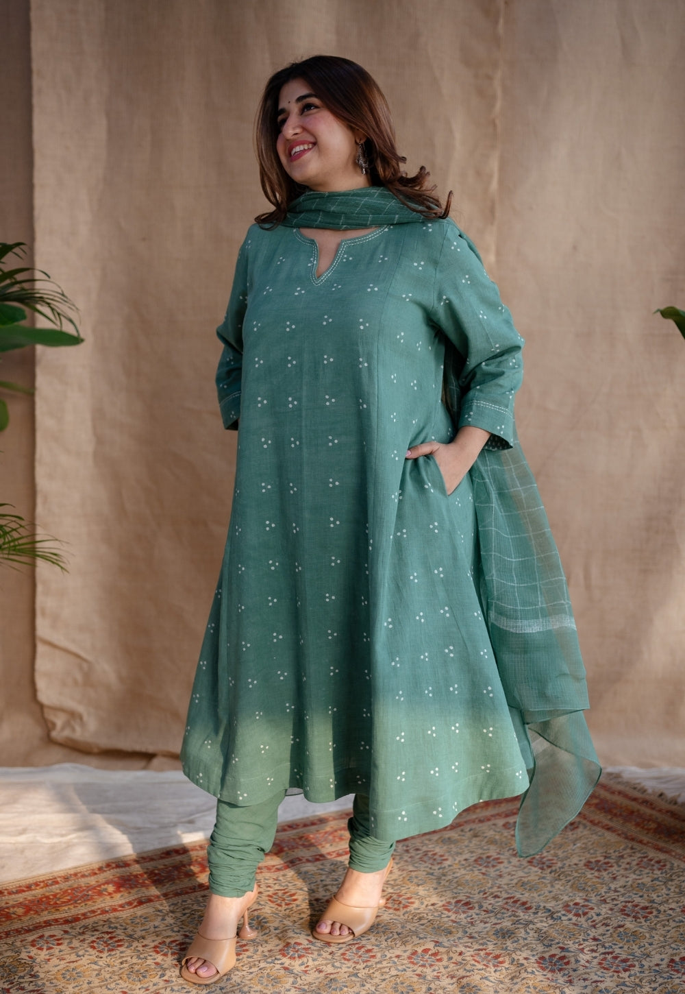 Sireen Dabu Slub Cotton Hand Embroidered Kali Kurta