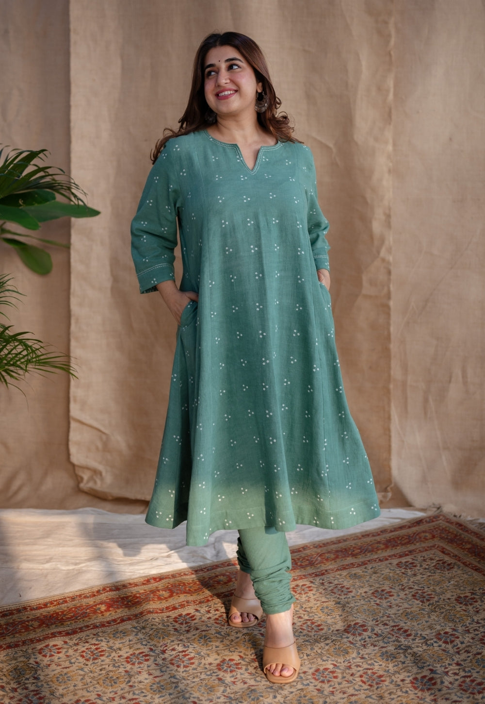 Sireen Dabu Slub Cotton Hand Embroidered Kali Kurta