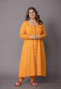 Akrita Yellow Bandhani Cotton Kali kurta Set (Set of 2)