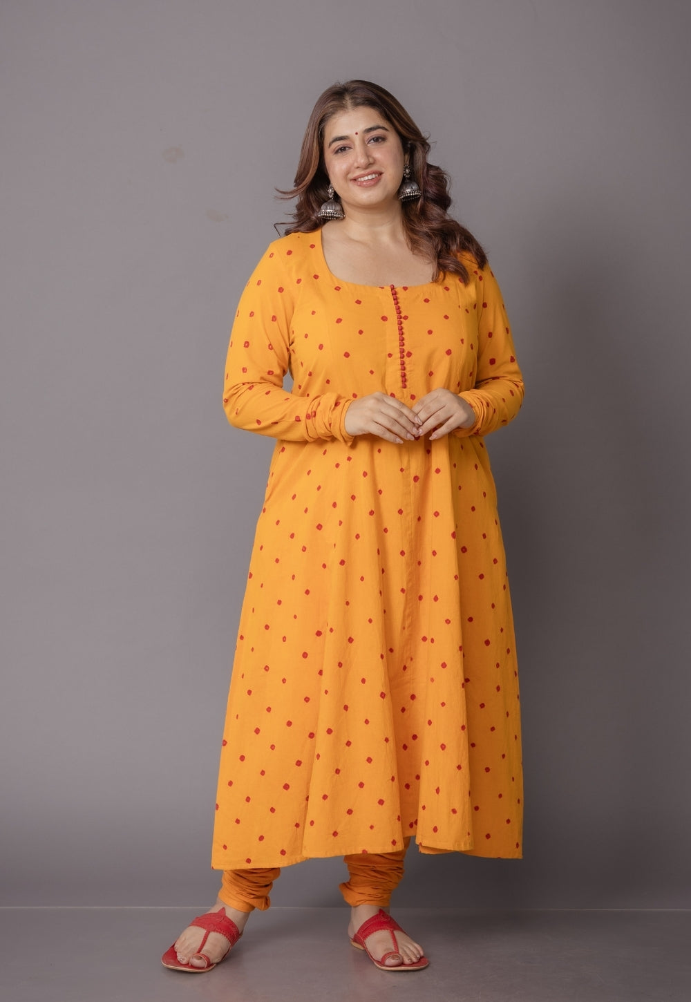 Akrita Yellow Bandhani Cotton Kali kurta Set (Set of 2)