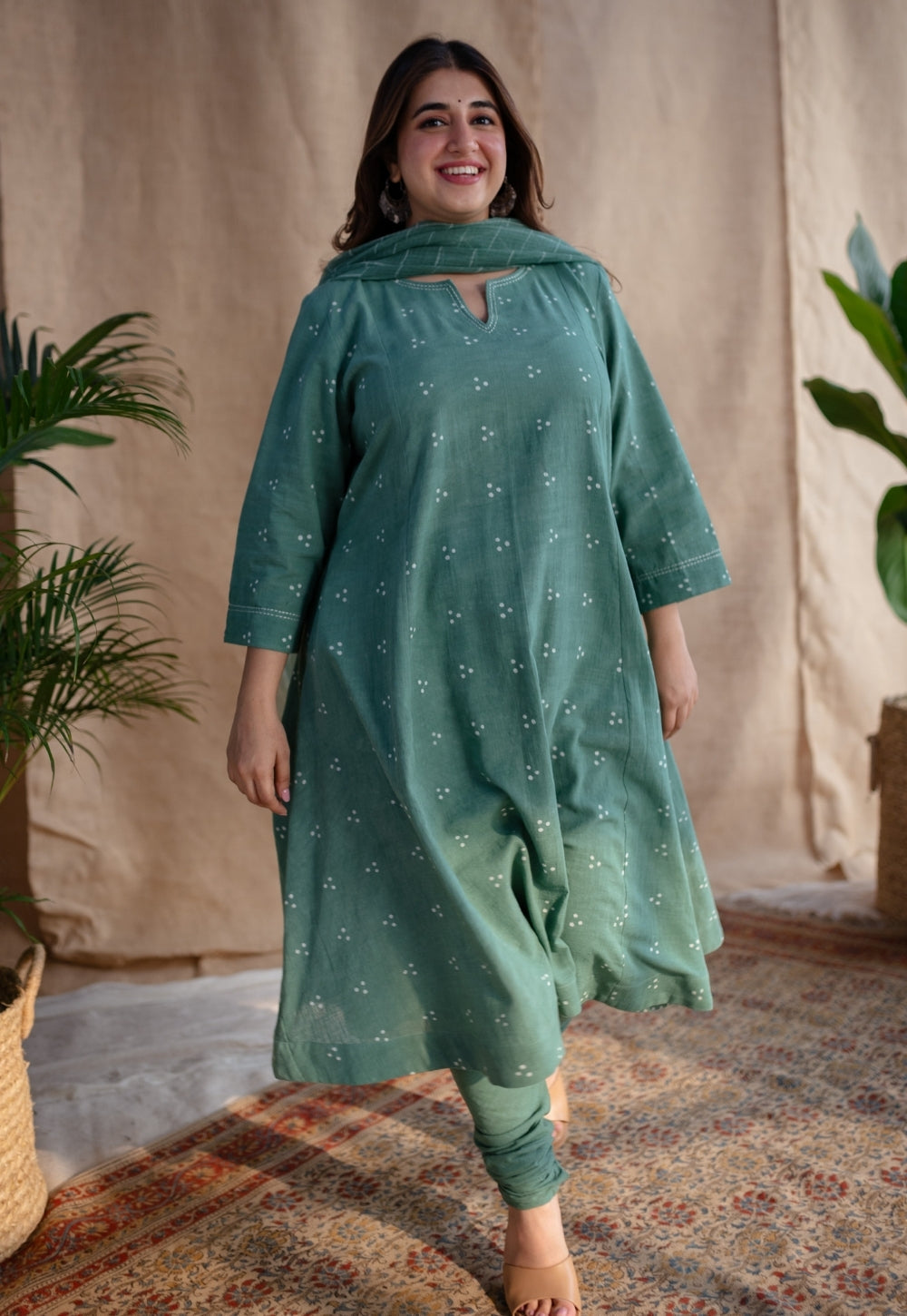 Sireen Dabu Slub Cotton Hand Embroidered Kali Kurta