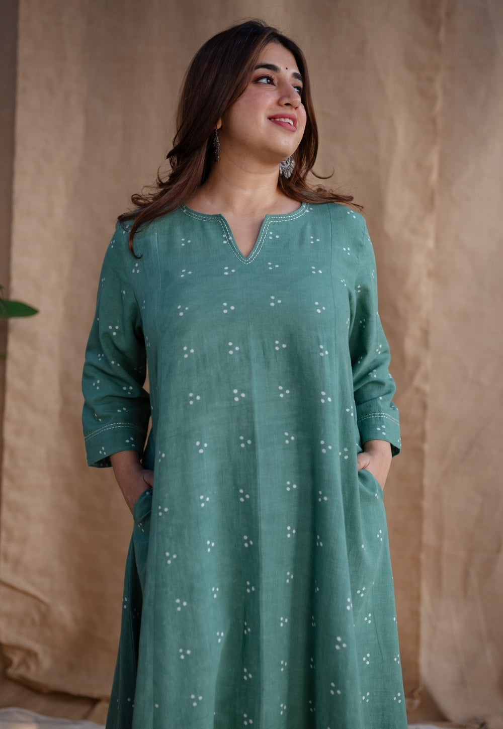 Sireen Dabu Slub Cotton Hand Embroidered Kali Kurta